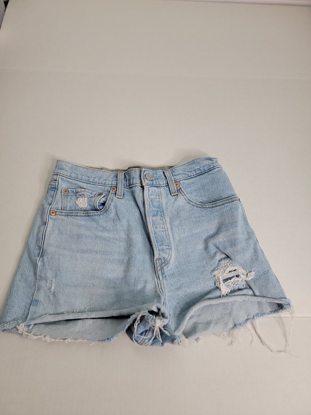 Levis Premium Ribcage Denim Shorts Womens SZ 28 Button Fly Stretch Big E